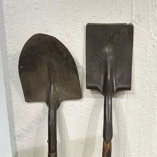 Two Vintage Wooden Handled Steel Shovels
