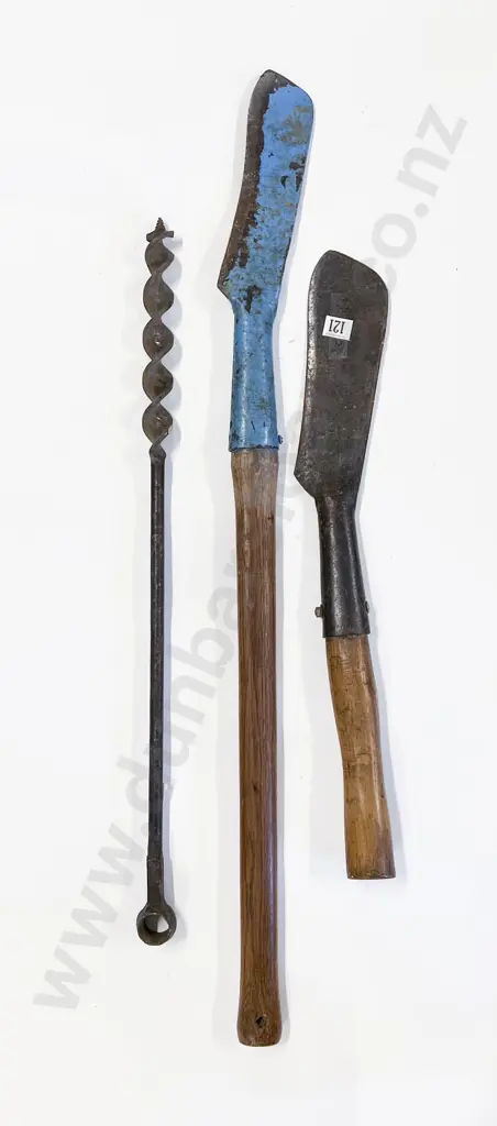 Large Steel Awl & Two Wooden Handled Slashers Image 1++