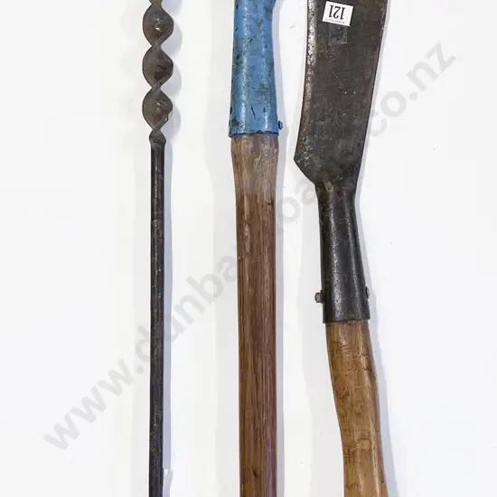 Large Steel Awl & Two Wooden Handled Slashers