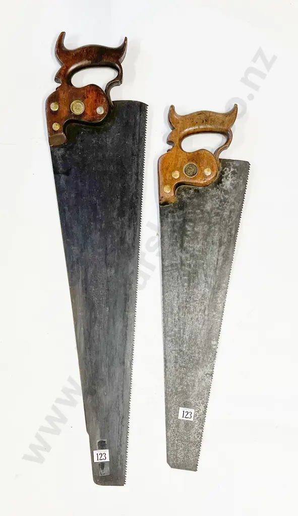 Two Vintage Wooden Handled Saws Image 1++