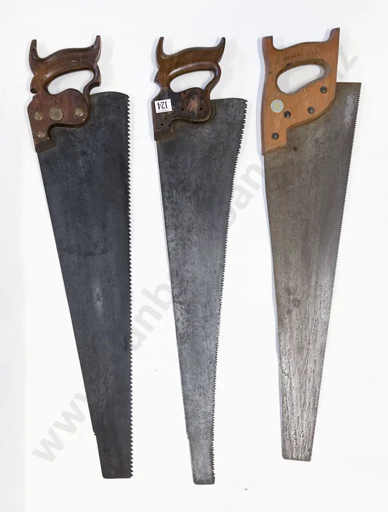 Three Vintage Wooden Handled Saws Image 1++