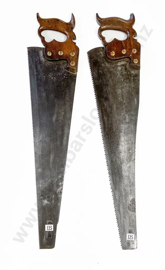Two Vintage Wooden Handled Saws Image 1++