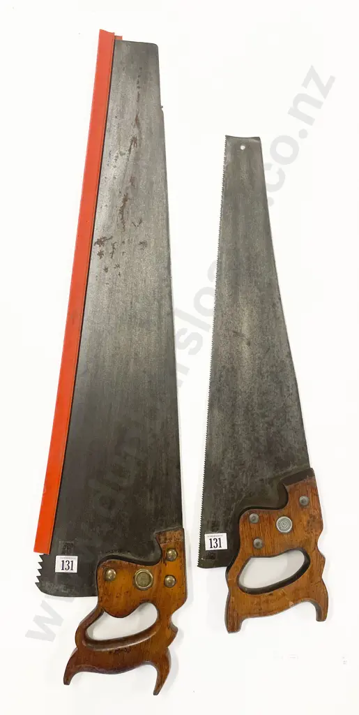 Two Large Vintage Wooden Handled Saws by H. Disston & Sons Image 1++