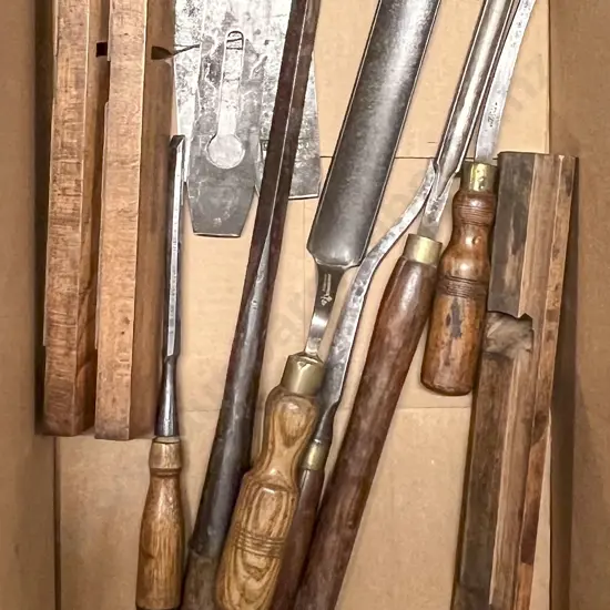 Box with Wooden Handled Chisels