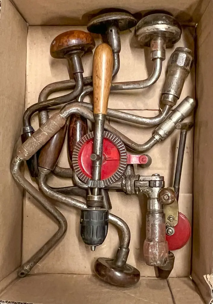 Box with Various Drill Brace Tools Image 1++