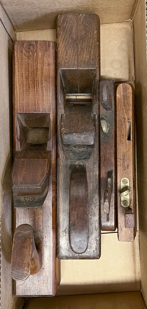 Two Wooden Jack Planes & Two Moulding Planes Image 1++