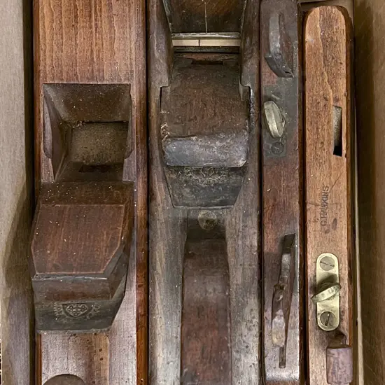 Two Wooden Jack Planes & Two Moulding Planes