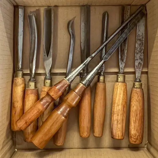 Box of Vintage Wooden Handled Chisels