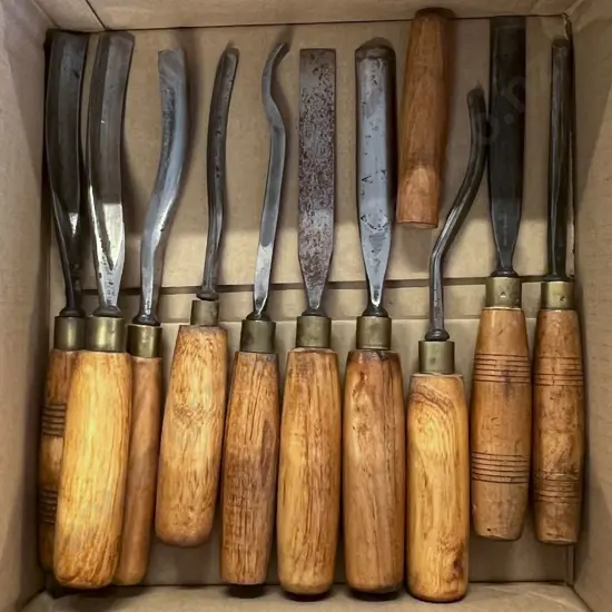 Box of Vintage Wooden Handled Chisels