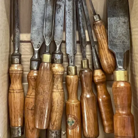 Box Vintage Wooden Handled Chisels