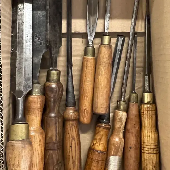 Box of Vintage Wooden Handled Chisels