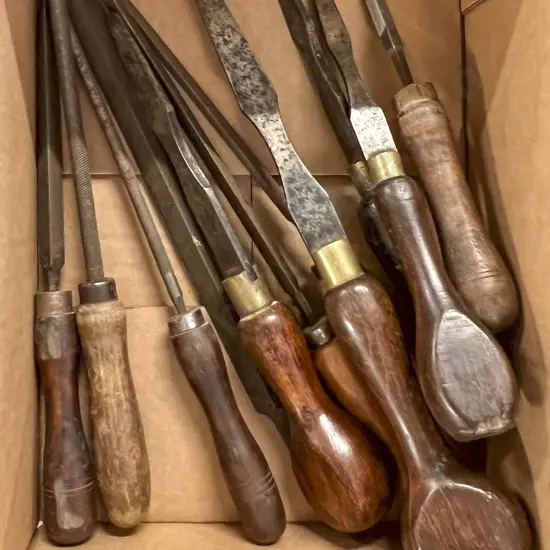 Box of Vintage Wooden Handled Chisels
