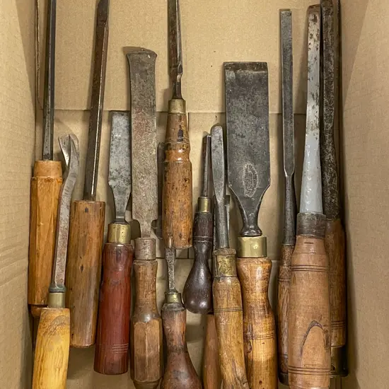 Box of Vintage Wooden Handled Chisels
