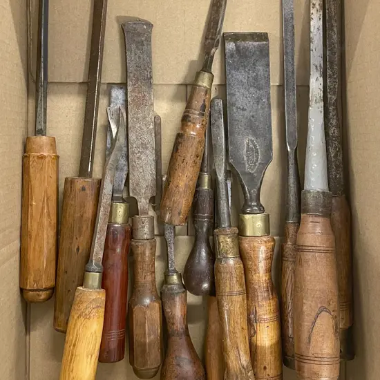 Box with Wooden Handled Awls