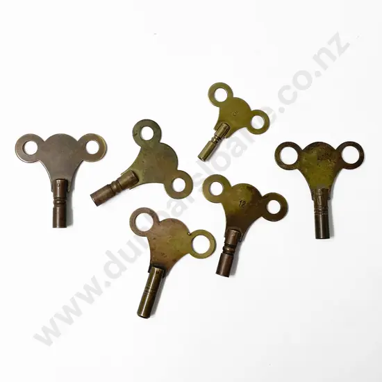 Six Brass Clock Keys Nos 12 10 9 8 7 3