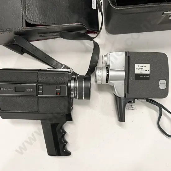 Two Cased Movie Cameras with Assortment of Slide Projector Items