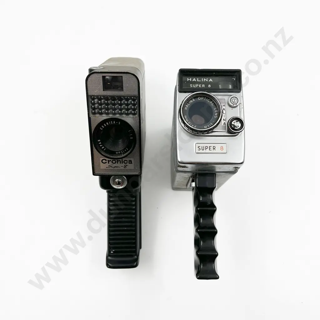 Two Super 8 Film Cameras with Assortment of Slide Projector Items Image 1++