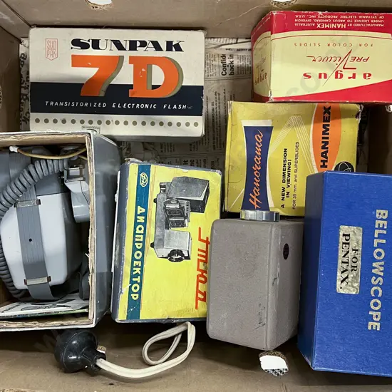 Three Projectors with Assorted Quantity of Camera Cases and other Accessories