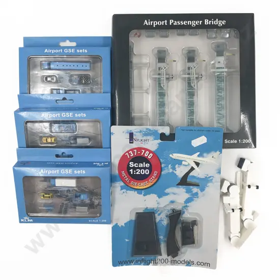 Assorted Airport Accessories Including Vehicles Passenger Bridge & Stand