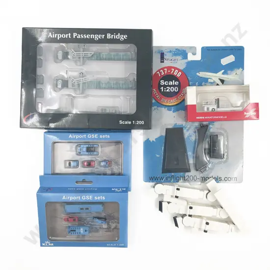 Assorted Airport Accessories Including Vehicles Passenger Bridge & Stand