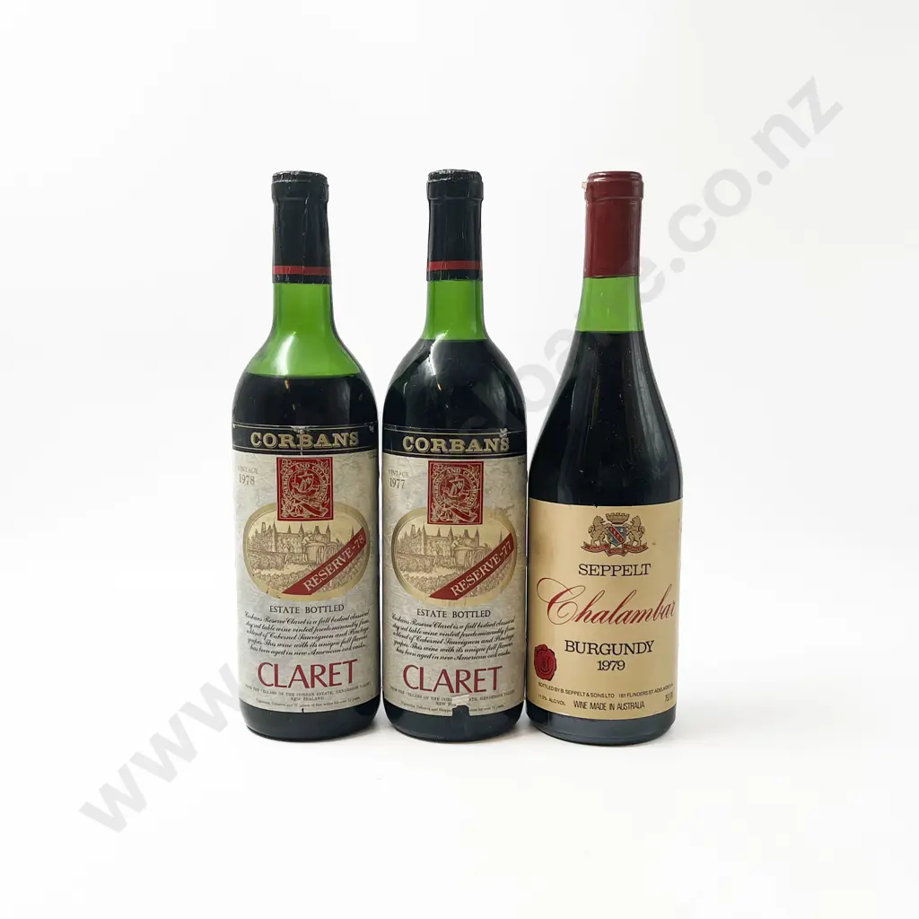Two Corban's Reserve 77 & 78 Claret & One Seppelt Chalambar Burgundy 1979 Image 1++