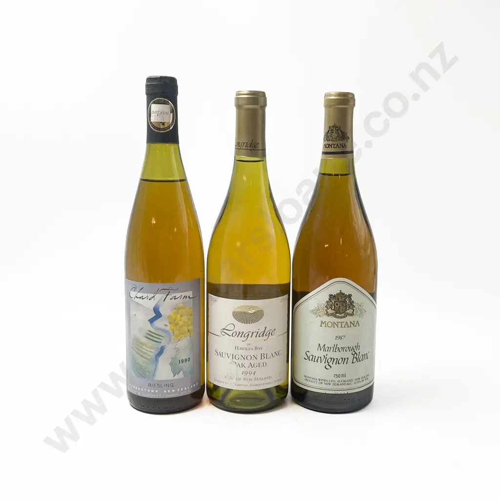Two NZ Sauvignon Blancs from 1987 & '94 and One Chard Farm 1990 Riesling Image 1++
