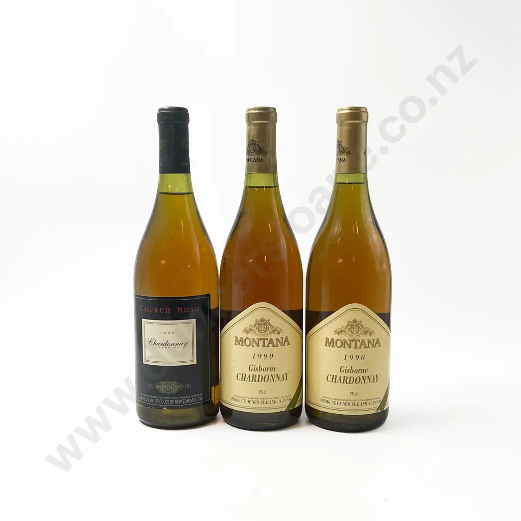 Two 1990 Montana Gisborne Chardonnay & One 1994 Church Road Chardonnay Image 1++