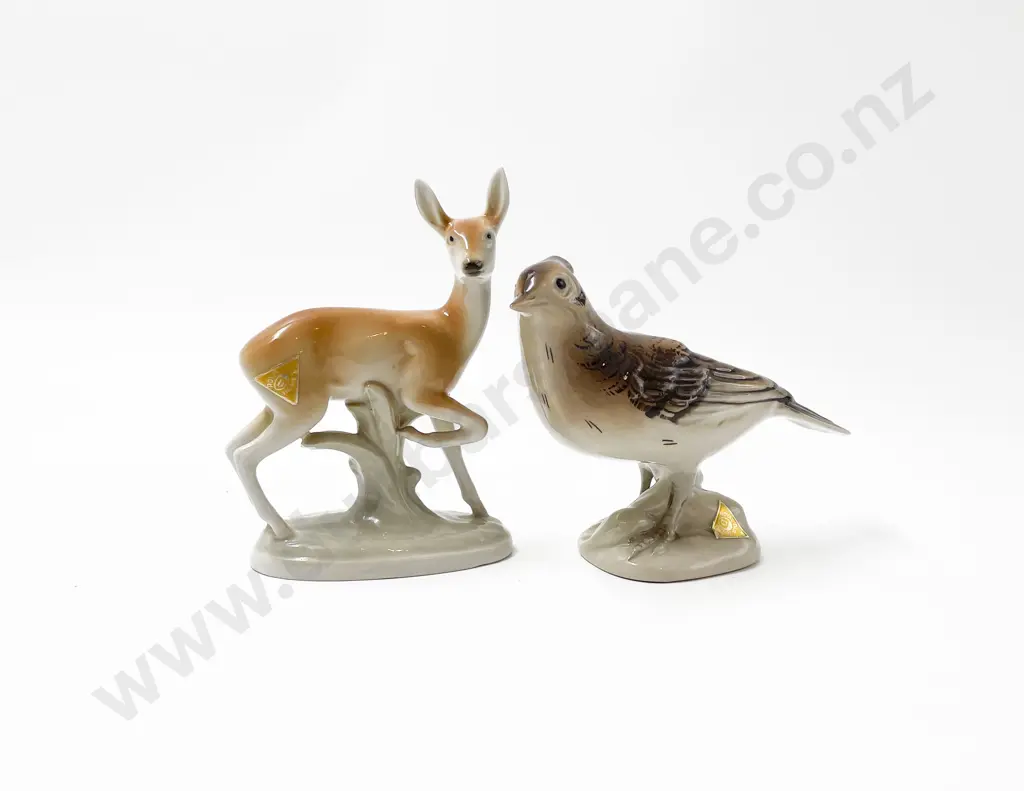 Royal Dux Bohemia Porcelain Deer and Bird Image 1++
