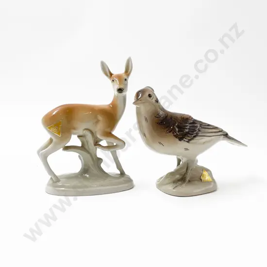 Royal Dux Bohemia Porcelain Deer and Bird