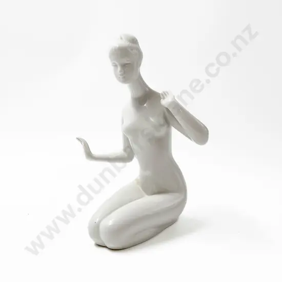 Royal Dux Bohemia Porcelain Nude Kneeling Female Figure