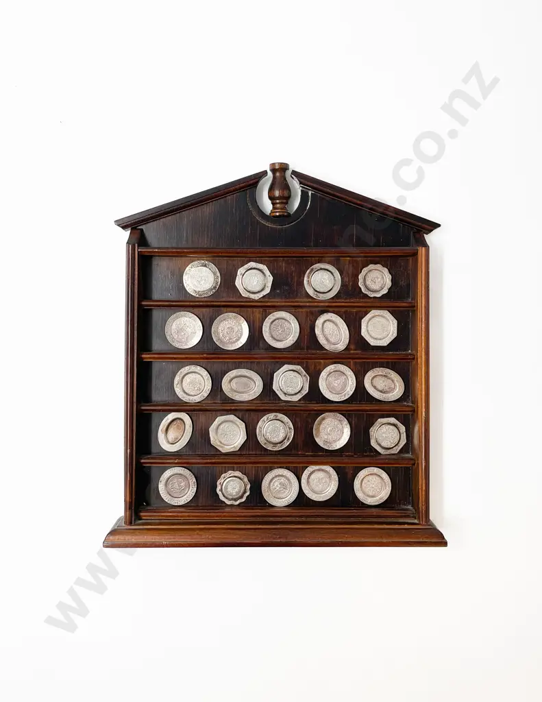 Miniature Sterling Silver Plates and Display Shelf Image 1++