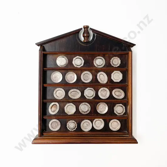 Miniature Sterling Silver Plates and Display Shelf