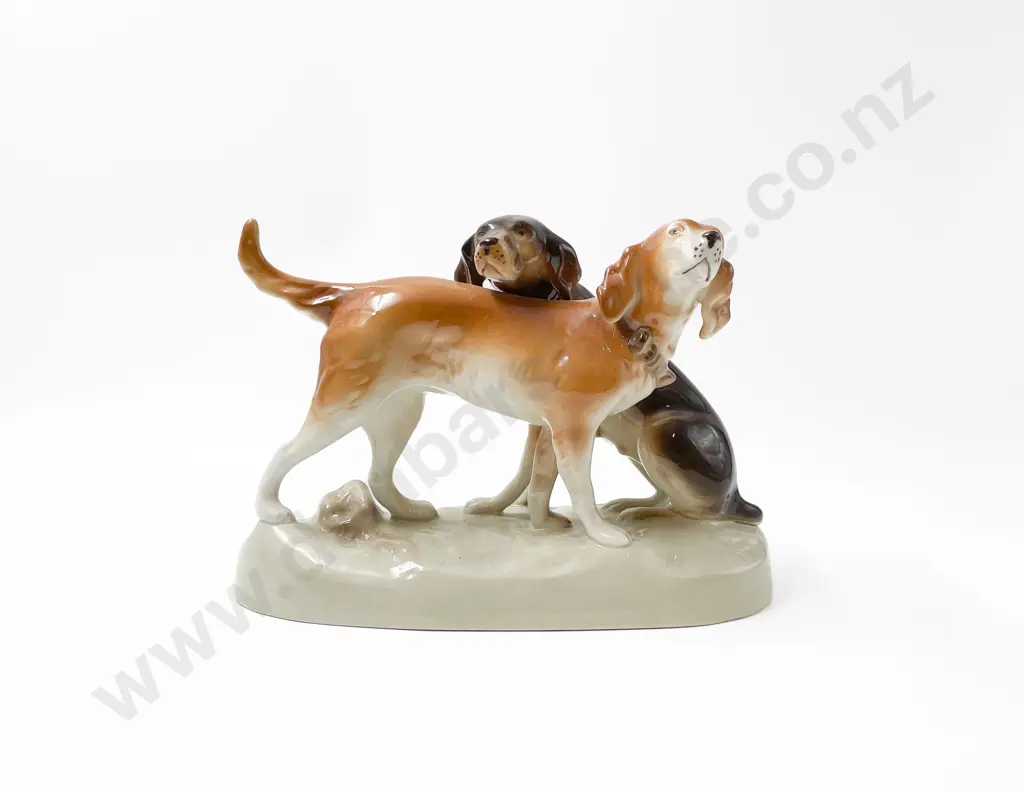 Royal Dux Bohemia Porcelain Hunting Dogs Figure Image 1++