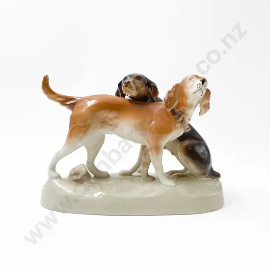 Royal Dux Bohemia Porcelain Hunting Dogs Figure