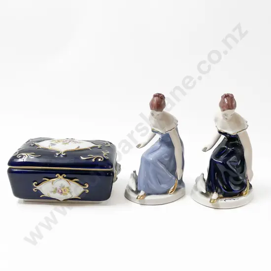 Two Royal Dux Bohemia Porcelain Figures and Box