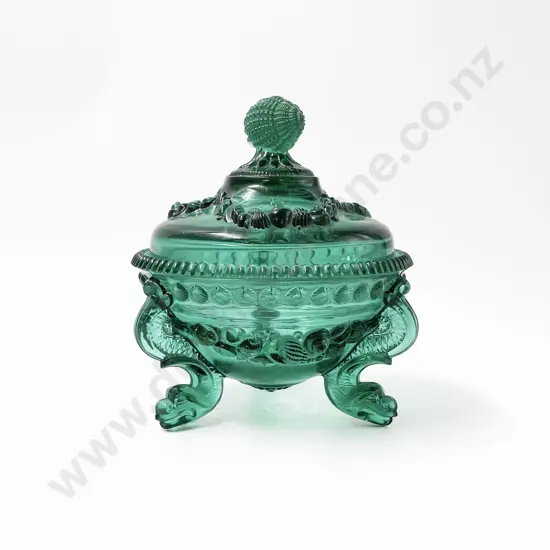 Emerald Green Pressed Glass Three-Footed Powder Bowl