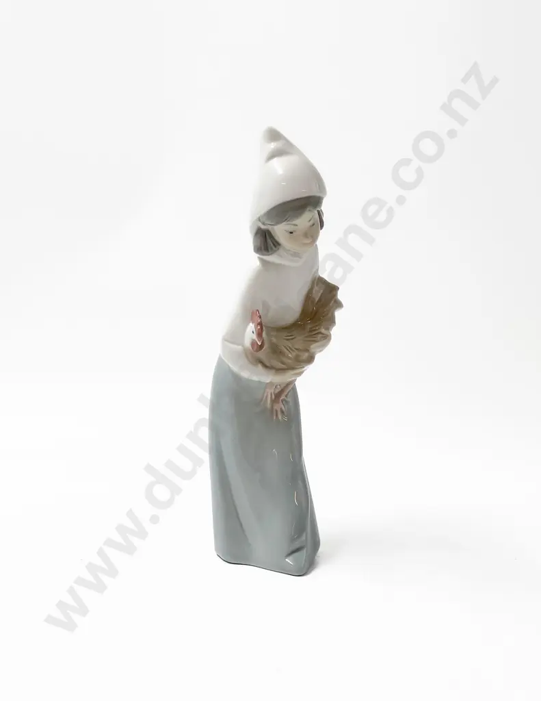 Llardró Porcelain Young Girl Holding Cockerel Figure Image 1++