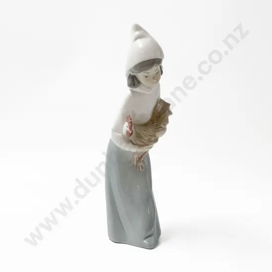 Llardró Porcelain Young Girl Holding Cockerel Figure