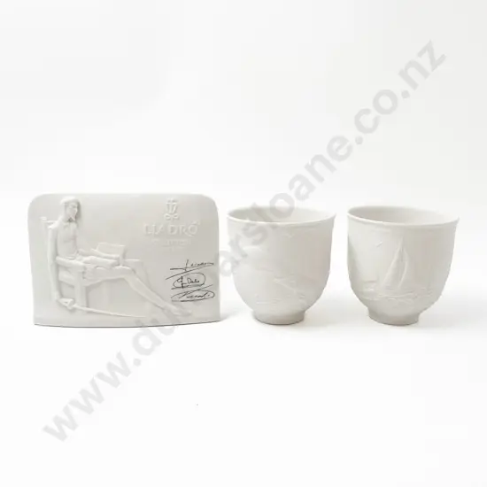 Llardró Don Quixote Relief Plaque with Two Ocean Themed Relief Cups