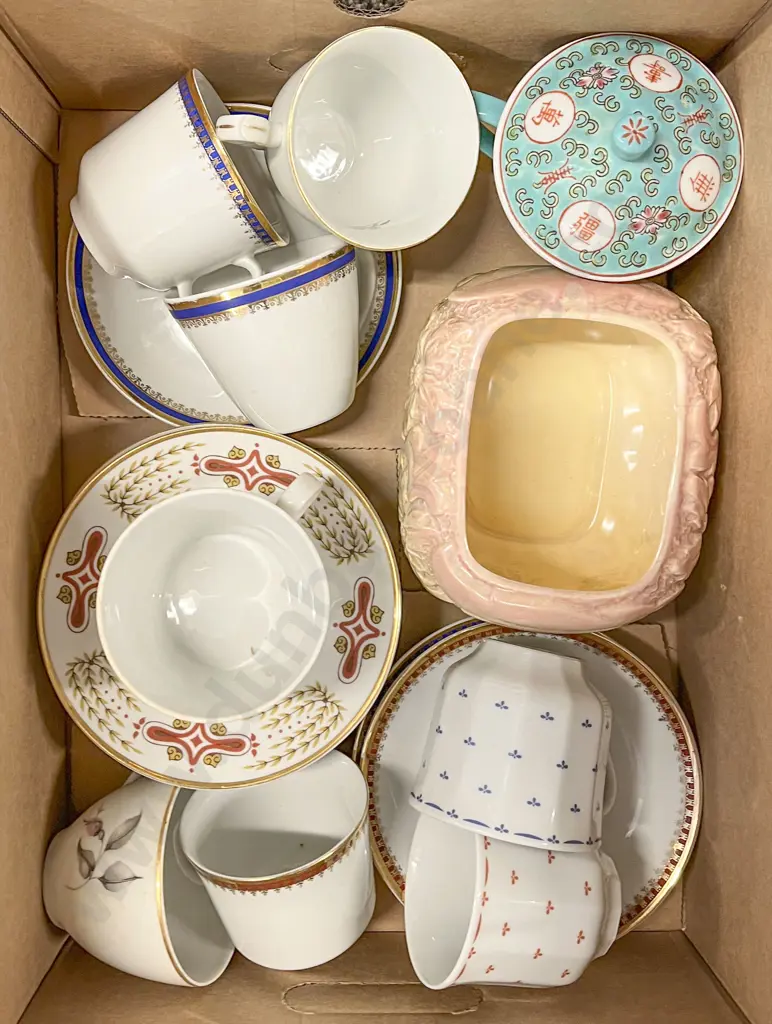 Various Teacups and Saucers with Other Pottery and Two Royal Dux Figures Image 1++