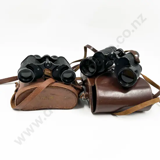 Two Binoculars with Leather Cases