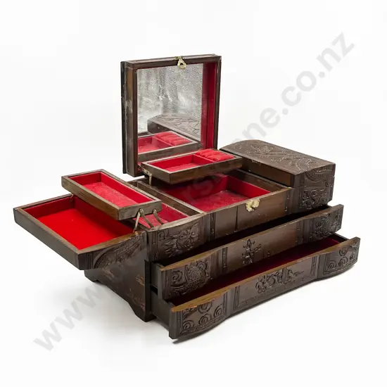 Wooden Chinese Jewellery Box (Cracked Lid)