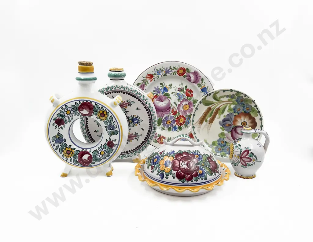 Pair of Modra Ceramic Flasks and Other Pottery Image 1++