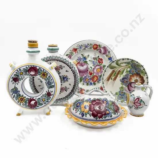Pair of Modra Ceramic Flasks and Other Pottery