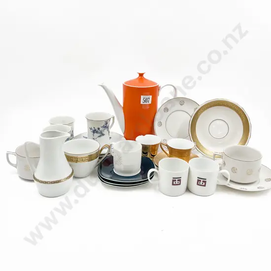Various Coffee Cups and Saucers with Seyei Fine China Coffee Pot
