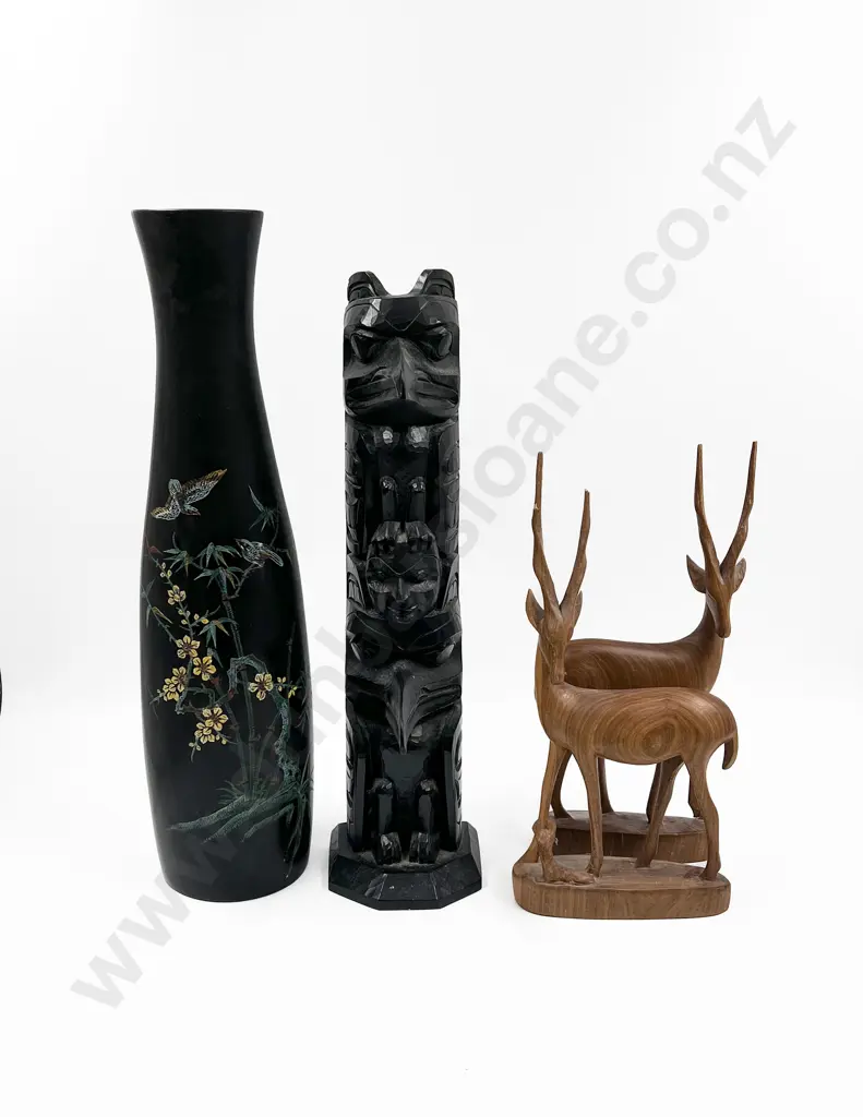 Wooden Asian Vase and Other Carved Wooden Ornaments Image 1++