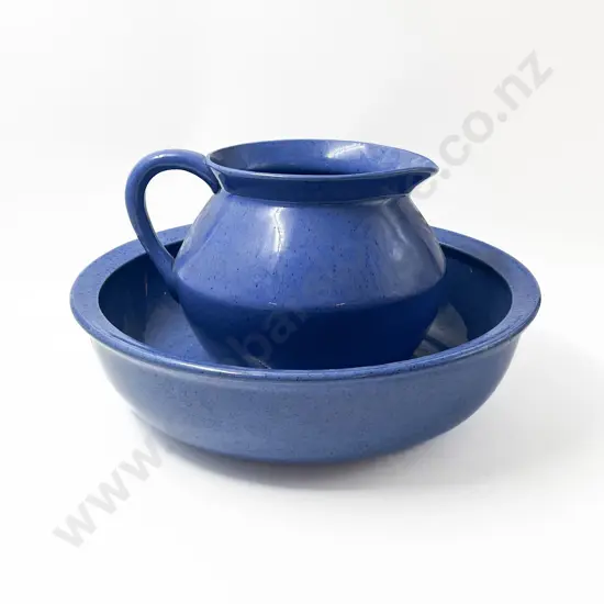 Blue Ceramic Wash Pitcher and Basin