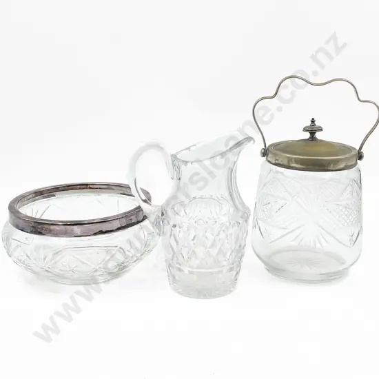 Glass Biscuit Barrel together with Victorian Glass Jug Etc.