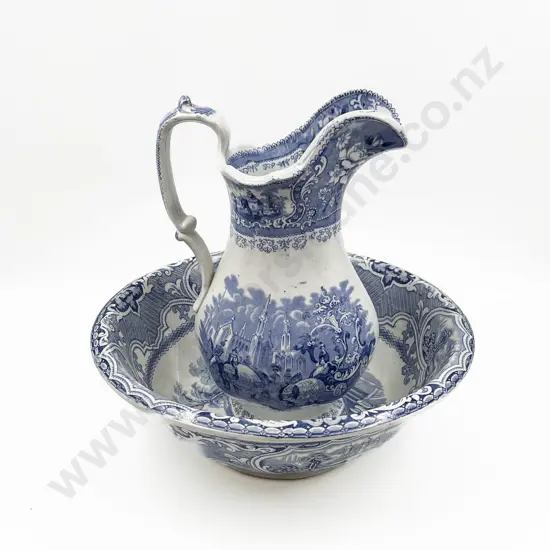 Victorian Blue & White Wash Jug and Basin