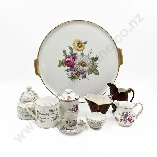 Small Quantity of Assorted Fancy China on Floral Decorated Serving Platter